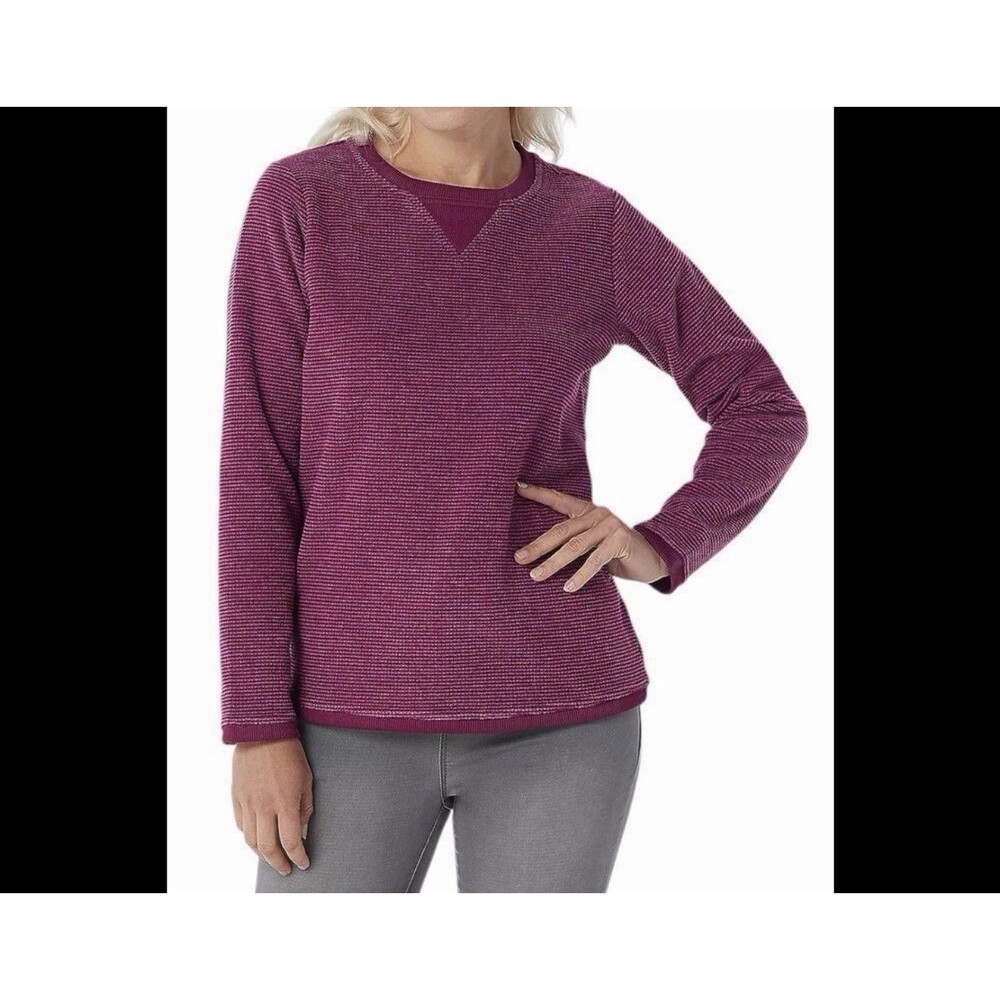 Denim & Co. Womens Chenille Fleece Sweatshirt Waffle Berry Purple Size Medium